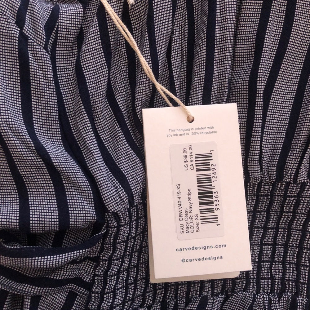 NWT Carve Design Dress Women Midi Macys Madrid Print Navy striped XS - Picture 11 of 13